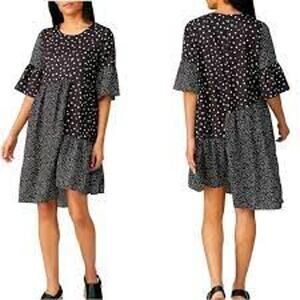 CAARA Millazo Black White Polka Dot Asymmetrical Hem Boho Art To Wear Dress S